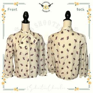 Vintage 70s DonKenney Women's Blouse White Geometric Print Size 16 Made in USA